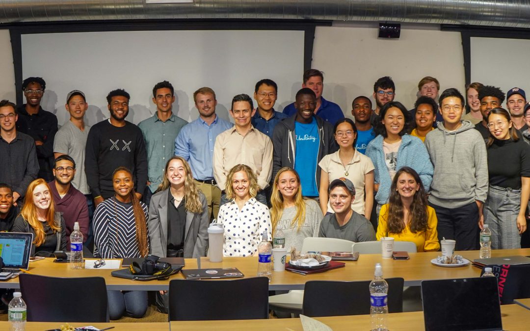 The 2019-20 eLab cohort is shown at the eLab kickoff event, Sept. 14 at eHub Collegetown.