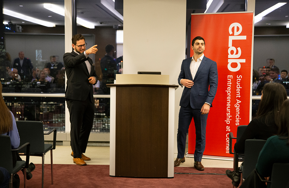 FanDome founders Josh Tanenbaum and Steven Kaye present at eLab Pitch Night in NYC.