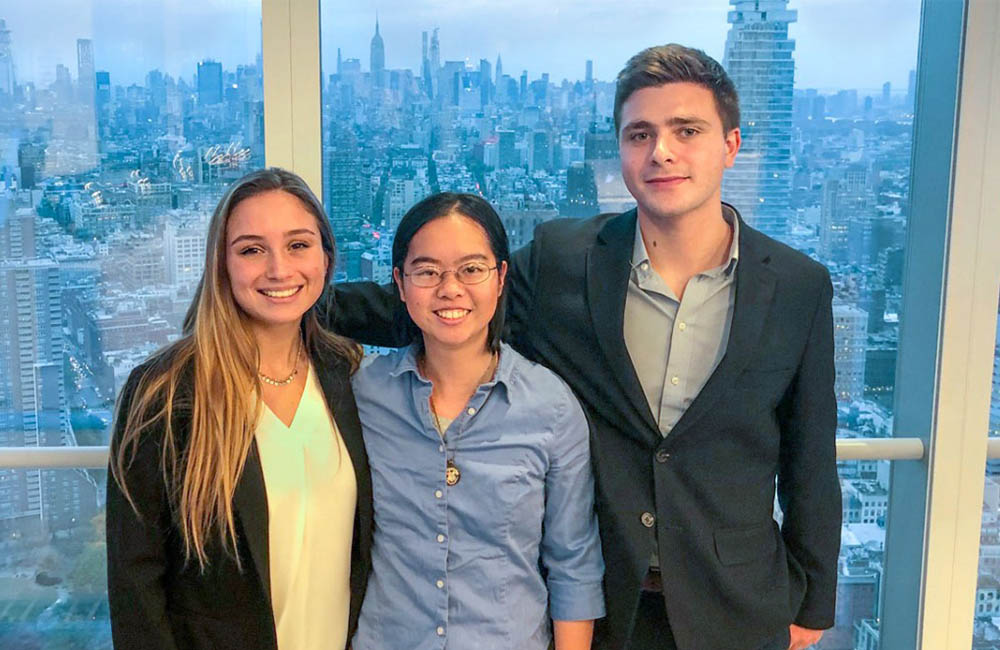 Jordyn Goldzweig ’21, Alisa Lai ’22 and Sam Brickman ’21 at an eLab event in New York City in September 2019.