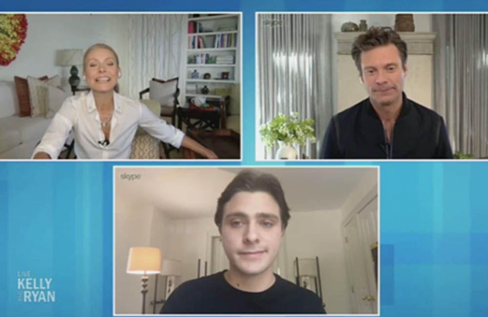 Screenshot of virtual interview with Sam Brickman of Quarantine Buddy and NBC's Kelly Ripa and Ryan Seacrest.